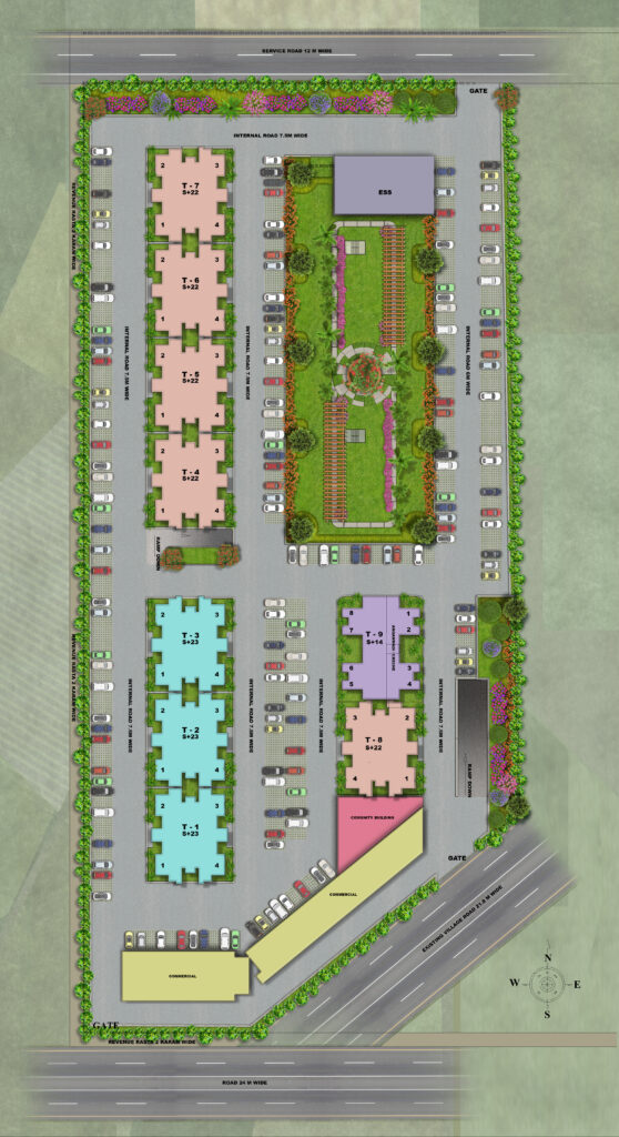 site plan for Adore Legend 2 Sector 119 Faridabad: RERA approved affordable housing project, 816 apartments across 9 towers, 3 BHK and 1 BHK